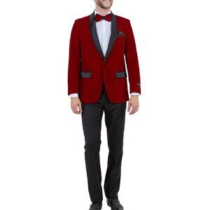 Red Velvet Satin Shawl Collar Slim FitMen's Jacket